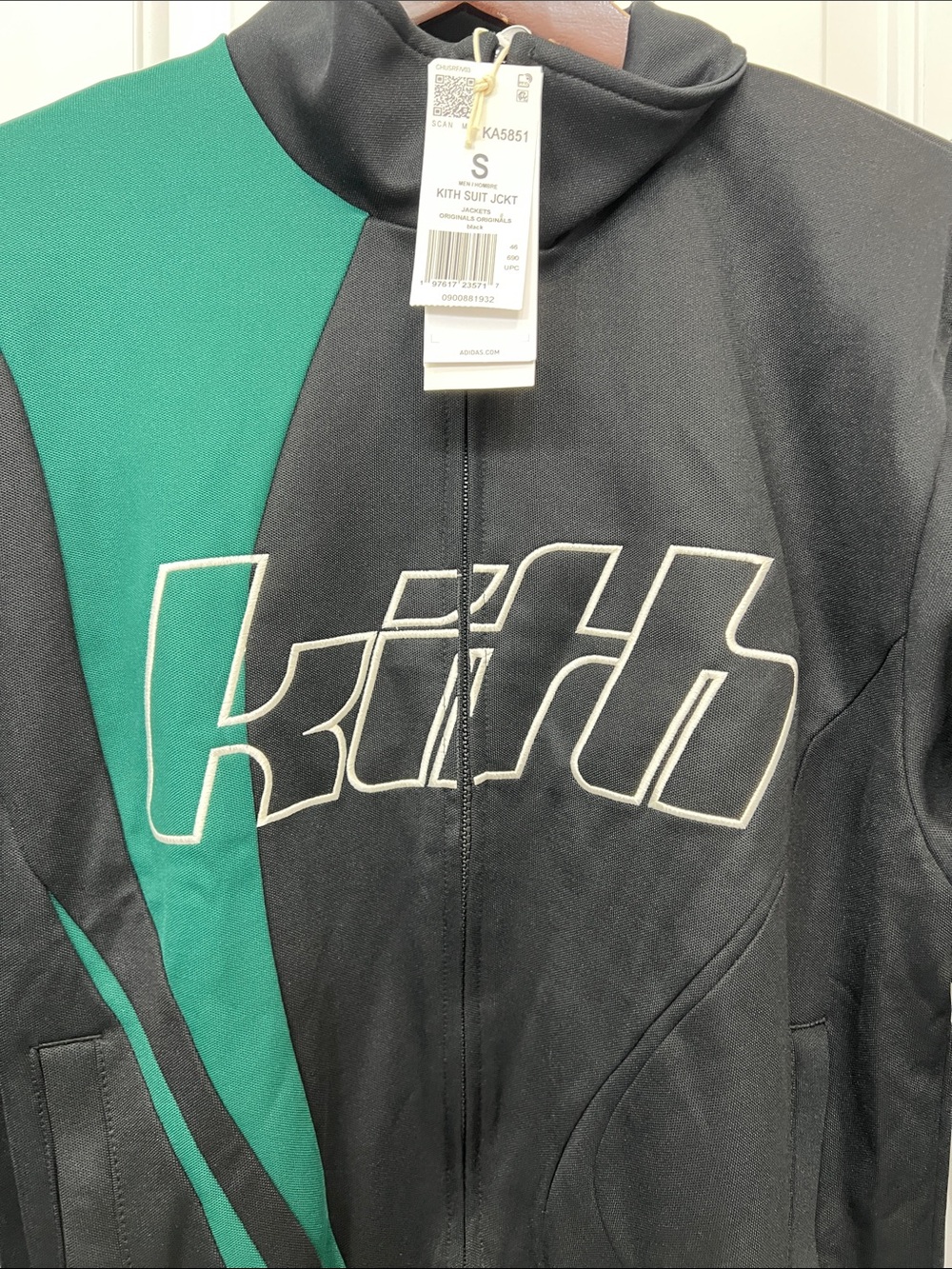 Kith Black and Green Zip-Front Track Jacket collaboration with adidas. - Picture 4 of 8